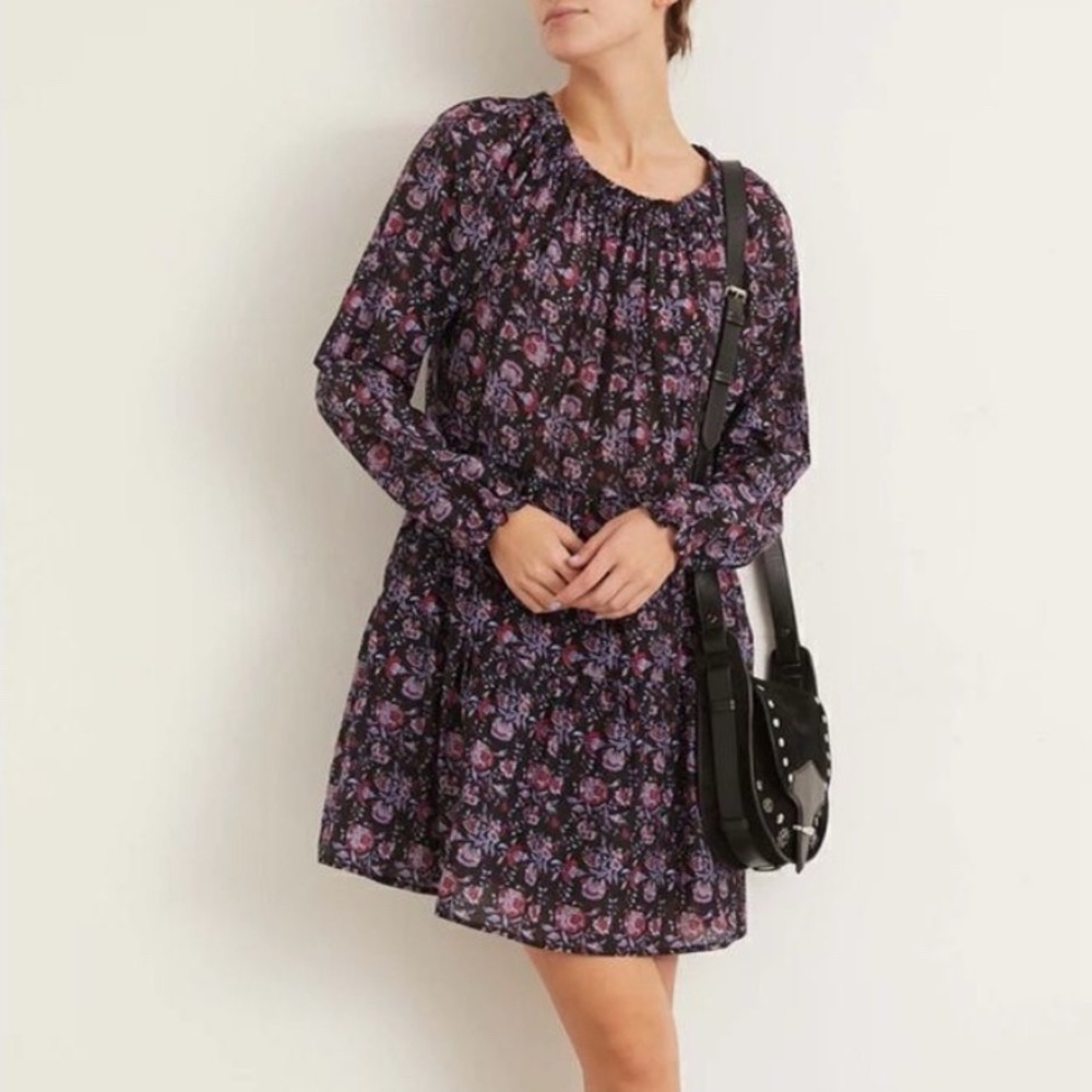 XIRENA Lea Shirred Off the Shoulder Tiered Silk Blend Dress Black Beauty Floral